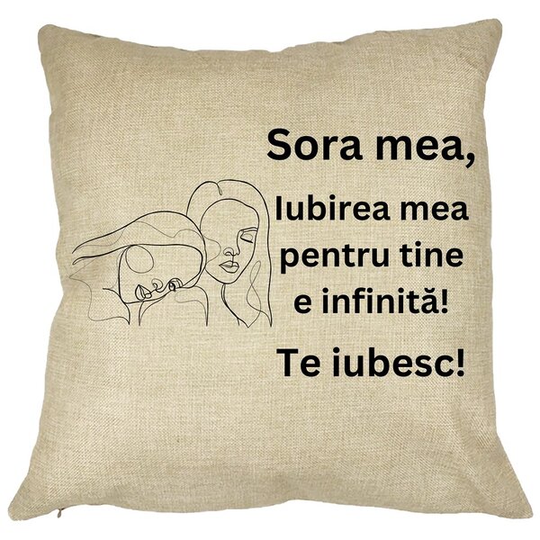 Perna Decorativa Sora mea 7, 40x40 cm, Husa Detasabila, Burduf 11 Perna Decorativa Sora mea 7