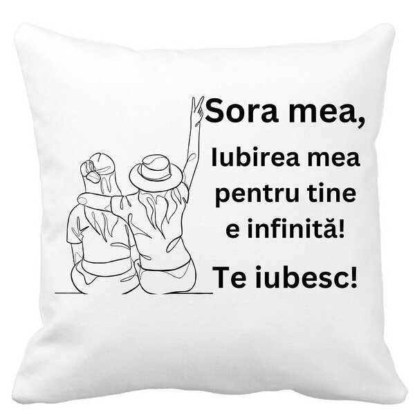 Perna Decorativa Sora mea 8, 40x40 cm, Alba, Mata, Husa Detasabila, Burduf 3 Perna Decorativa Sora mea 8