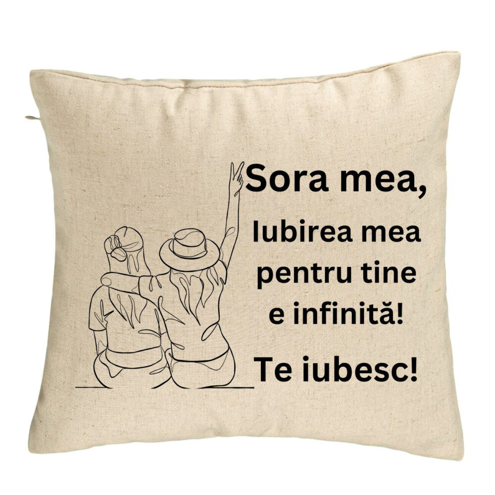 Perna Decorativa Sora mea 8, 40x40 cm, Bej, Husa Detasabila, Burduf 5 Perna Decorativa Sora mea 8