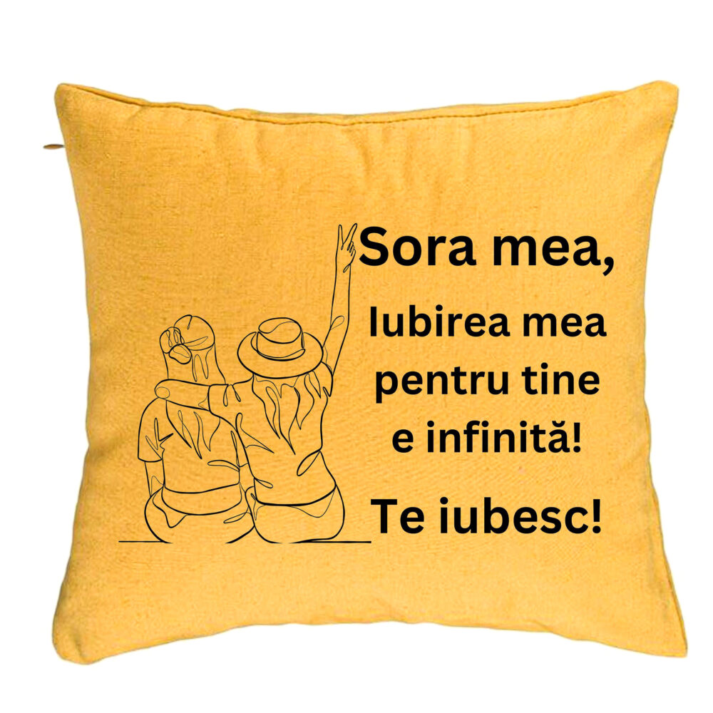 Perna Decorativa Sora mea 8, 40x40 cm, Galben, Husa Detasabila, Burduf 5 Perna Decorativa Sora mea 8