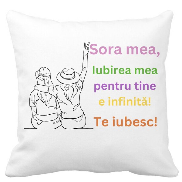 Perna Decorativa Sora mea 9, 40x40 cm, Alba, Mata, Husa Detasabila, Burduf 3 Perna Decorativa Sora mea 9