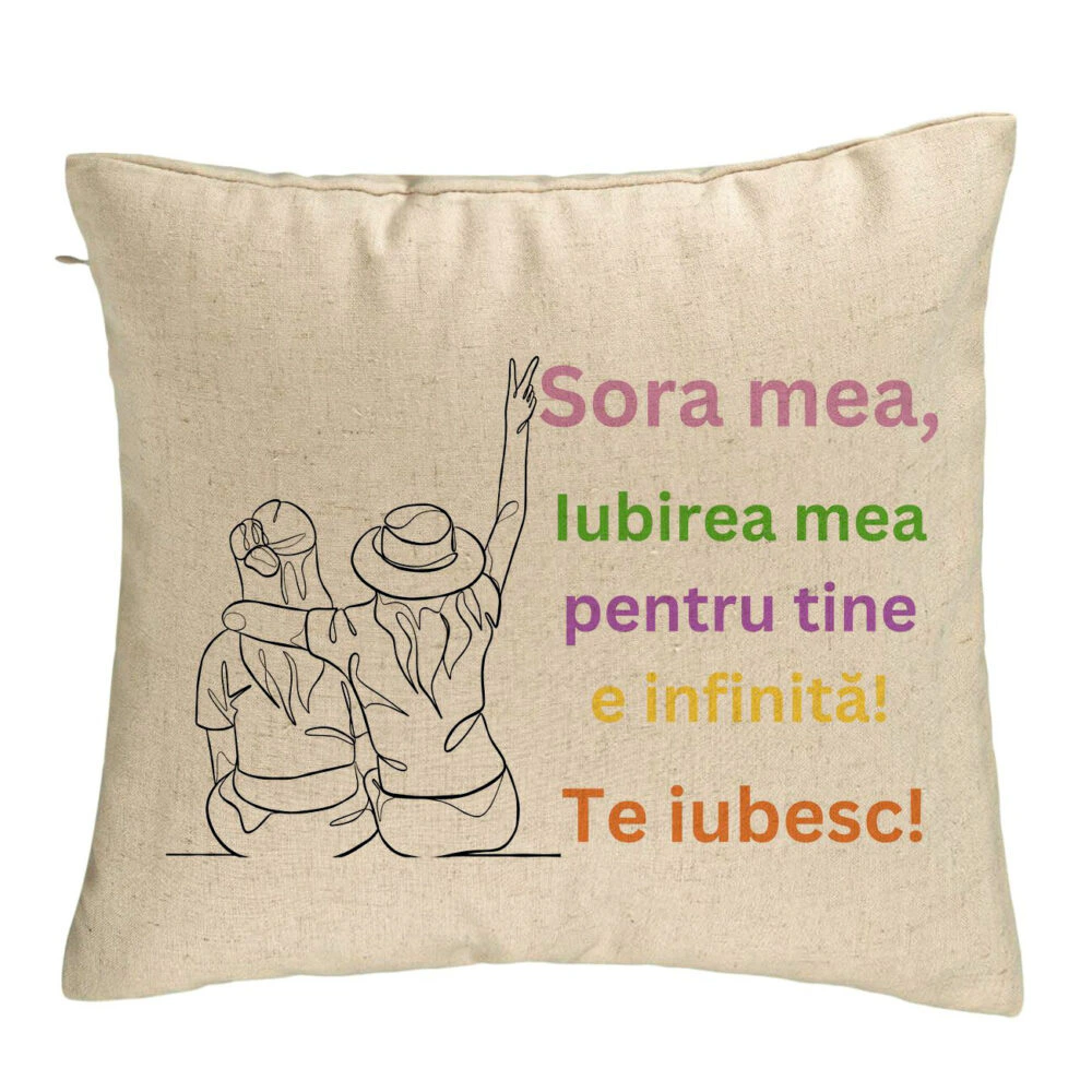 Perna Decorativa Sora mea 9, 40x40 cm, Bej, Husa Detasabila, Burduf 5 Perna Decorativa Sora mea 9