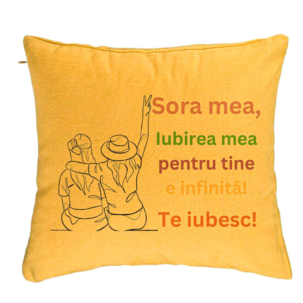 Perna Decorativa Sora mea 9, 40x40 cm, Galben, Husa Detasabila, Burduf 5 Perna Decorativa Sora mea 9