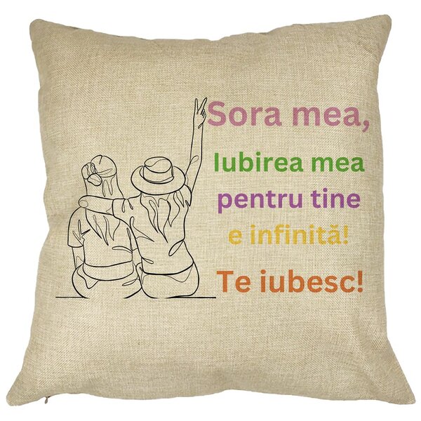 Perna Decorativa Sora mea 9, 40x40 cm, Husa Detasabila, Burduf 11 Perna Decorativa Sora mea 9