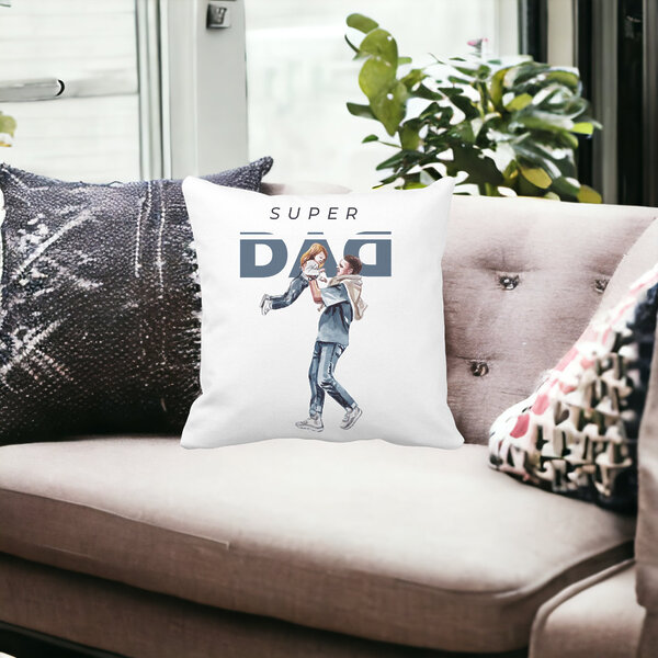 Perna Decorativa, Super Dad, 40x40 cm, Alba, Mata, Husa Detasabila, Burduf 14 Super Dad