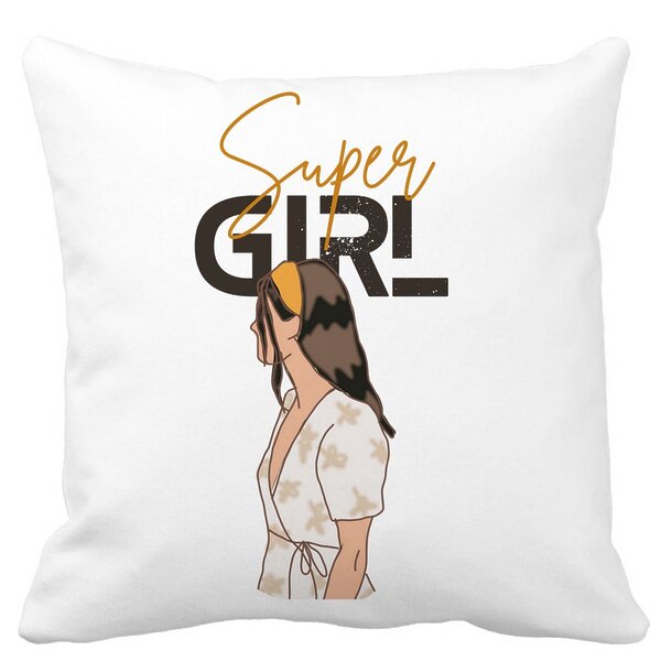 Perna Decorativa, Super Girl, 40x40 cm, Alba, Mata, Husa Detasabila, Burduf 11 Perna Decorativa