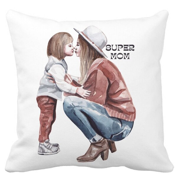 Perna Decorativa, Super Mom, 40x40 cm, Alba, Mata, Husa Detasabila, Burduf 11 Perna Decorativa