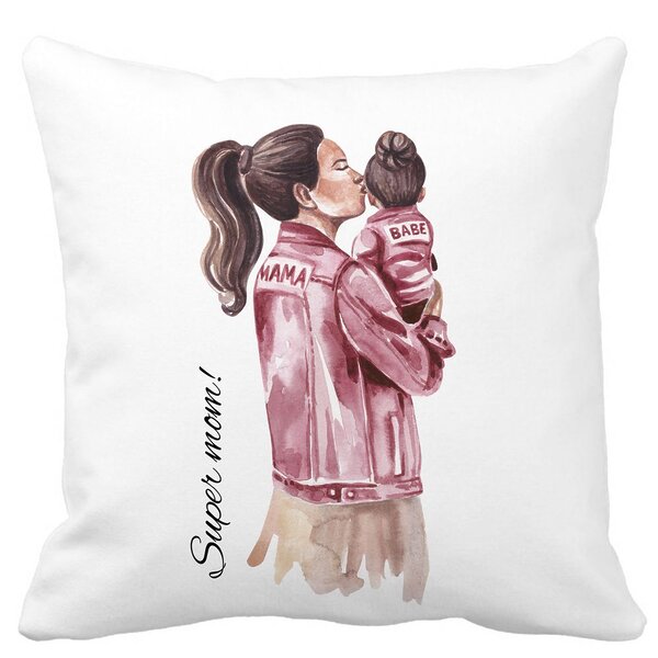 Perna Decorativa, Super Mom & Babe, 40x40 cm, Alba, Mata, Husa Detasabila, Burduf 11 Perna Decorativa
