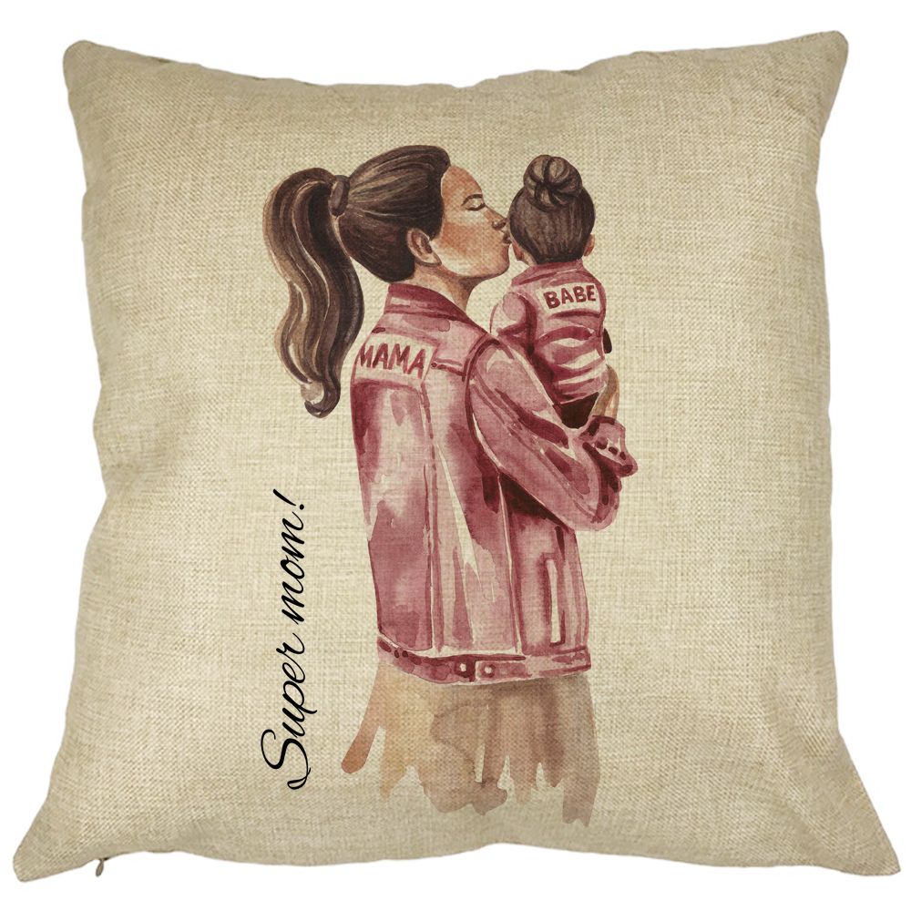 Perna Decorativa, Super Mom & Babe, 40x40 cm, Husa Detasabila, Burduf 11 Perna Decorativa