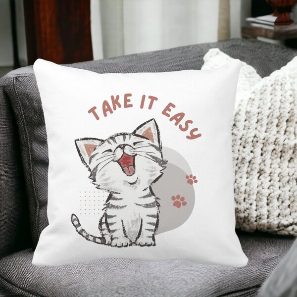 Perna Decorativa, Take it Easy, 40x40 cm, Alba, Mata, Husa Detasabila, Burduf 15 Mata