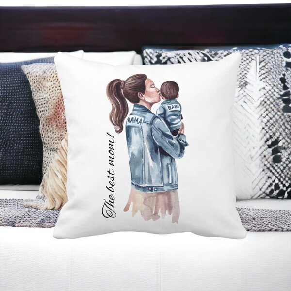 Perna Decorativa, The Best Mom 40x40 cm, Alba, Mata, Husa Detasabila, Burduf 13 Alba