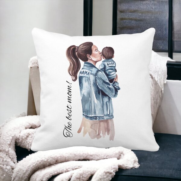 Perna Decorativa, The Best Mom 40x40 cm, Alba, Mata, Husa Detasabila, Burduf 15 Husa Detasabila