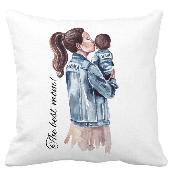Perna Decorativa, The Best Mom 40x40 cm, Alba, Mata, Husa Detasabila, Burduf 11 Perna Decorativa