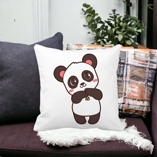 Perna Decorativa Urs Panda, 40x40 cm, Alba, Mata, Husa Detasabila, Burduf 14 Mata