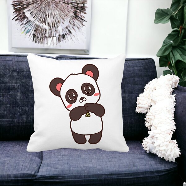 Perna Decorativa Urs Panda, 40x40 cm, Alba, Mata, Husa Detasabila, Burduf 15 Husa Detasabila