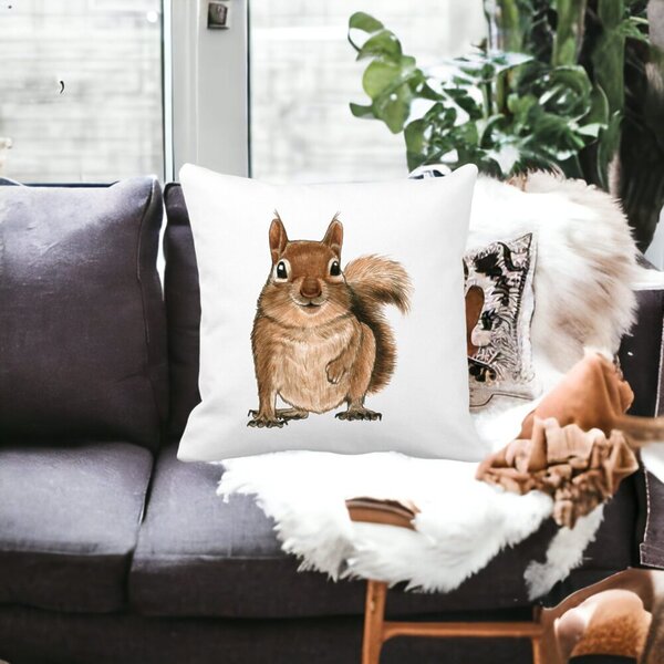 Perna Decorativa Veverita, 40x40 cm, Alba, Mata, Husa Detasabila, Burduf 18 Burduf