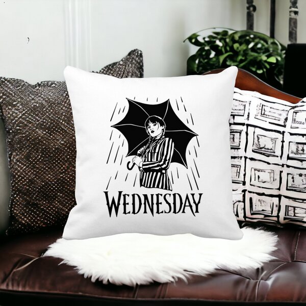 Perna Decorativa Wednesday Addams 5,40x40 cm, Alba, Mata, Husa Detasabila, Burduf 12 40x40 cm