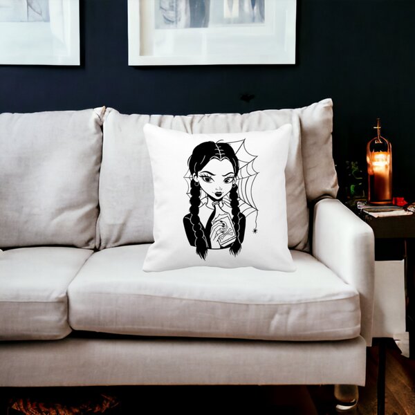 Perna Decorativa Wednesday Addams 7,40x40 cm, Alba, Mata, Husa Detasabila, Burduf 15 Alba