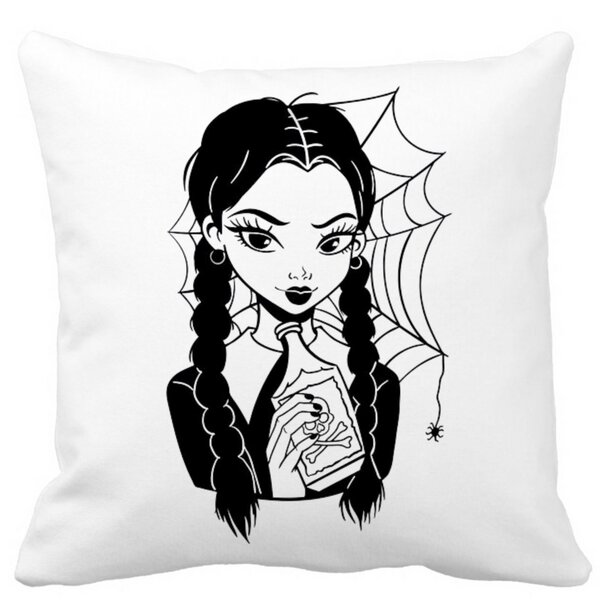 Perna Decorativa Wednesday Addams 7,40x40 cm, Alba, Mata, Husa Detasabila, Burduf 13 Perna Decorativa Wednesday Addams 7