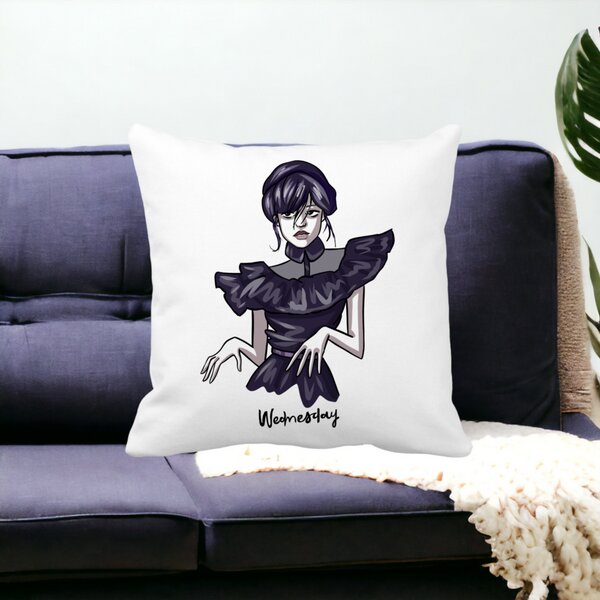 Perna Decorativa Wednesday Addams Dancing Hands 1,40x40 cm, Alba, Mata, Husa Detasabila, Burduf 18 Mata