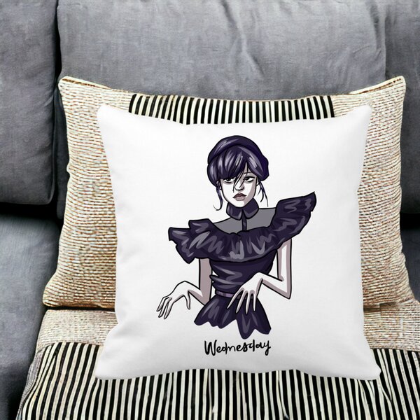 Perna Decorativa Wednesday Addams Dancing Hands 1,40x40 cm, Alba, Mata, Husa Detasabila, Burduf 20 Burduf