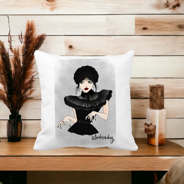 Perna Decorativa Wednesday Addams Dancing Hands 3,40x40 cm, Alba, Mata, Husa Detasabila, Burduf 15 Husa Detasabila
