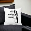 Perna Decorativa Wednesday Addams si Text, 40x40 cm, Alba, Mata, Husa Detasabila, Burduf 20 40x40 cm