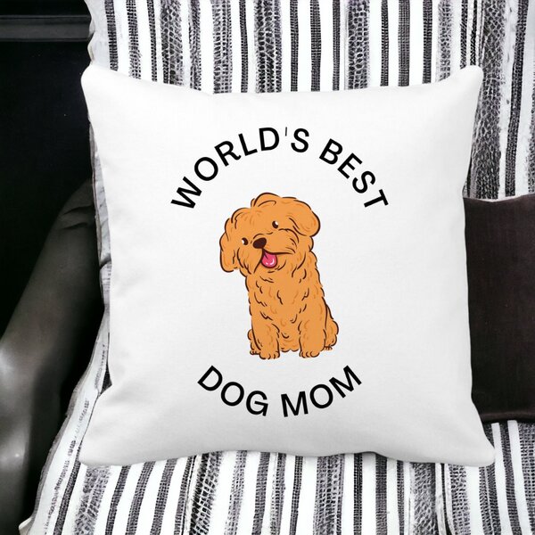Perna Decorativa, World's Best Dog Mom, 40x40 cm, Alba, Mata, Husa Detasabila, Burduf 12 World's Best Dog Mom