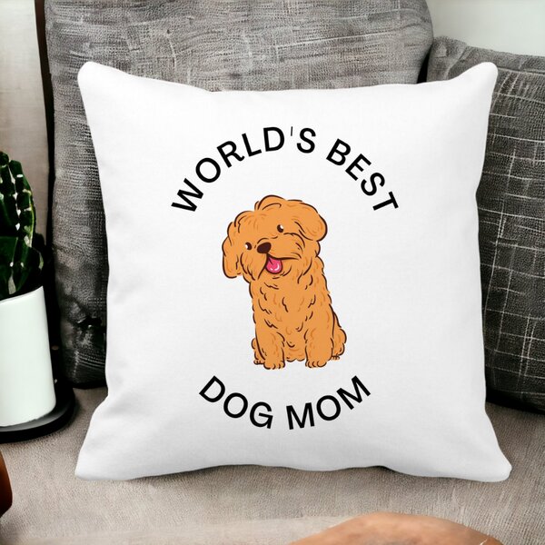 Perna Decorativa, World's Best Dog Mom, 40x40 cm, Alba, Mata, Husa Detasabila, Burduf 13 40x40 cm