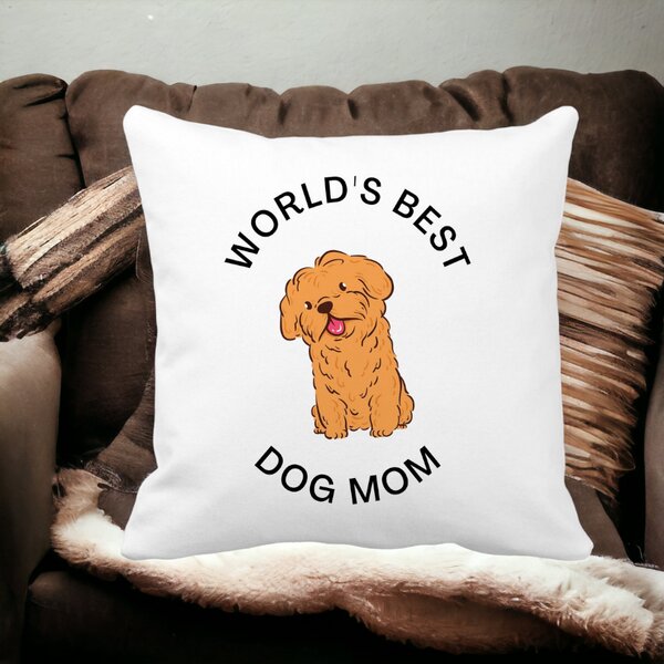 Perna Decorativa, World's Best Dog Mom, 40x40 cm, Alba, Mata, Husa Detasabila, Burduf 14 Alba