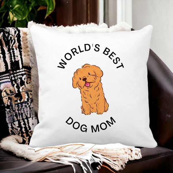 Perna Decorativa, World's Best Dog Mom, 40x40 cm, Alba, Mata, Husa Detasabila, Burduf 15 Mata
