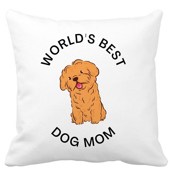 Perna Decorativa, World's Best Dog Mom, 40x40 cm, Alba, Mata, Husa Detasabila, Burduf 11 Perna Decorativa