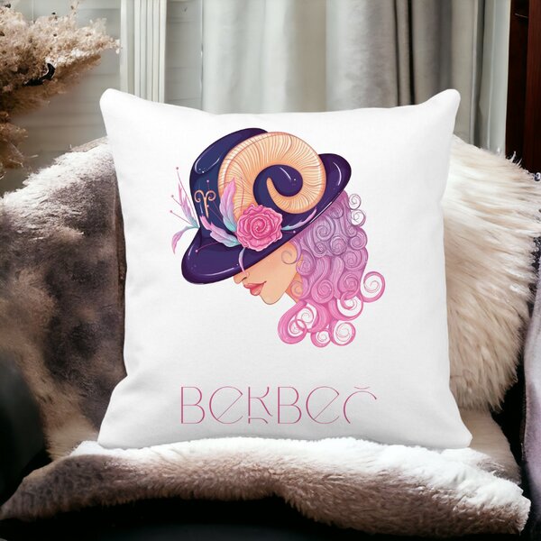 Perna Decorativa, Zodia Berbec, 40x40 cm, Alba, Mata, Husa Detasabila, Burduf 13 40x40 cm