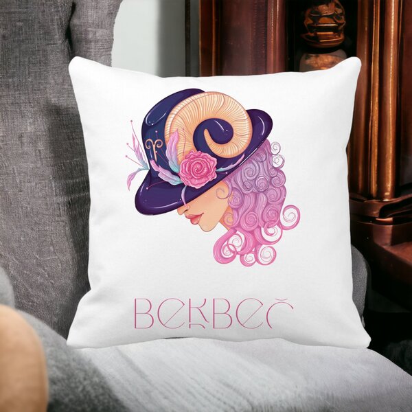 Perna Decorativa, Zodia Berbec, 40x40 cm, Alba, Mata, Husa Detasabila, Burduf 14 Alba