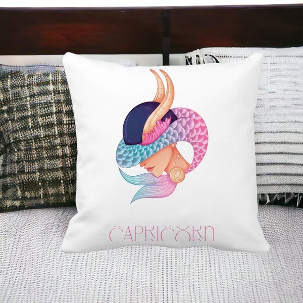 Perna Decorativa, Zodia Capricorn, 40x40 cm, Alba, Mata, Husa Detasabila, Burduf 13 40x40 cm