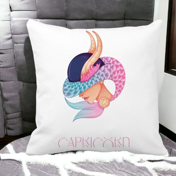 Perna Decorativa, Zodia Capricorn, 40x40 cm, Alba, Mata, Husa Detasabila, Burduf 14 Alba