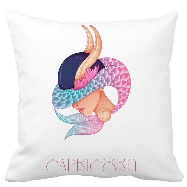 Perna Decorativa, Zodia Capricorn, 40x40 cm, Alba, Mata, Husa Detasabila, Burduf 11 Perna Decorativa