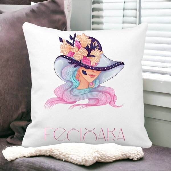 Perna Decorativa, Zodia Fecioara, 40x40 cm, Alba, Mata, Husa Detasabila, Burduf 13 40x40 cm