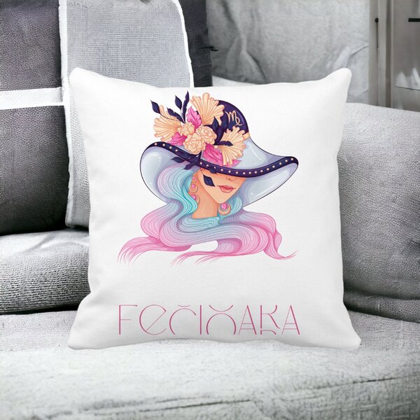 Perna Decorativa, Zodia Fecioara, 40x40 cm, Alba, Mata, Husa Detasabila, Burduf 14 Alba