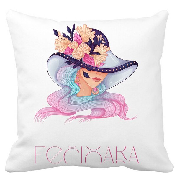 Perna Decorativa, Zodia Fecioara, 40x40 cm, Alba, Mata, Husa Detasabila, Burduf 11 Perna Decorativa