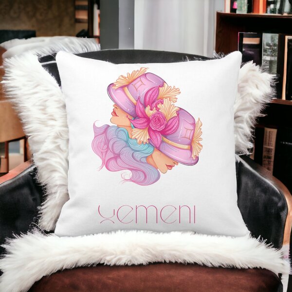 Perna Decorativa, Zodia Gemeni, 40x40 cm, Alba, Mata, Husa Detasabila, Burduf 13 40x40 cm