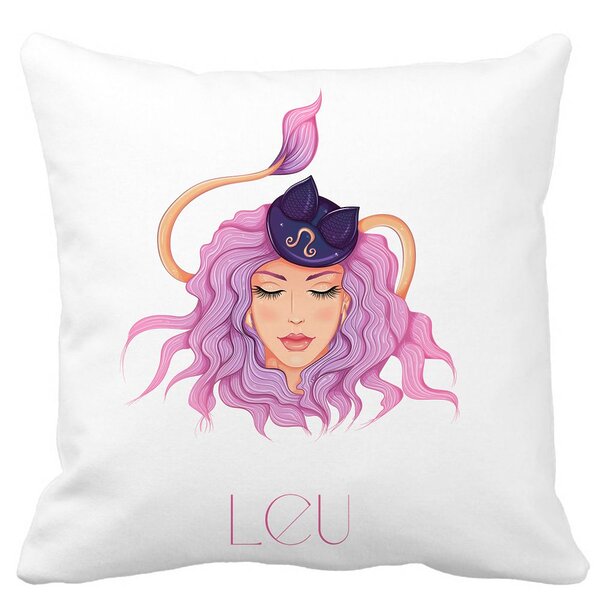 Perna Decorativa, Zodia Leu, 40x40 cm, Alba, Mata, Husa Detasabila, Burduf 11 Perna Decorativa
