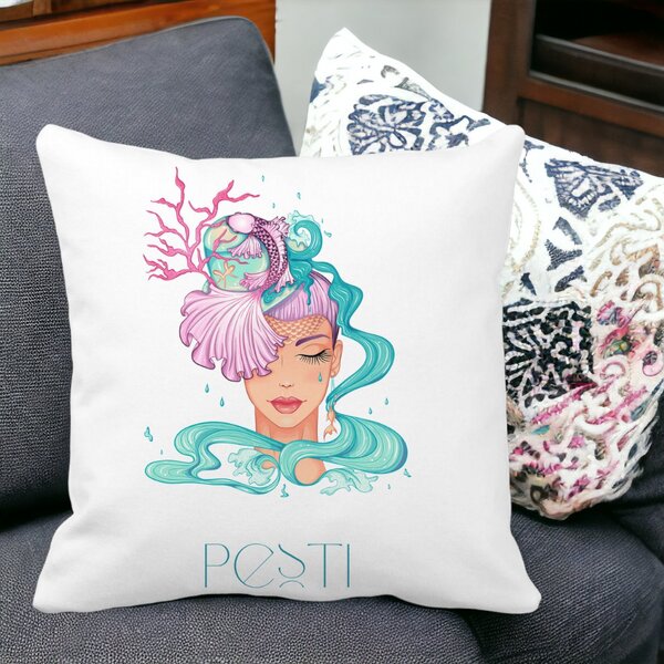 Perna Decorativa, Zodia Pesti, 40x40 cm, Alba, Mata, Husa Detasabila, Burduf 13 40x40 cm