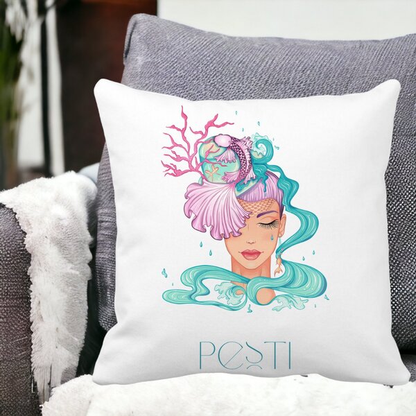 Perna Decorativa, Zodia Pesti, 40x40 cm, Alba, Mata, Husa Detasabila, Burduf 14 Alba