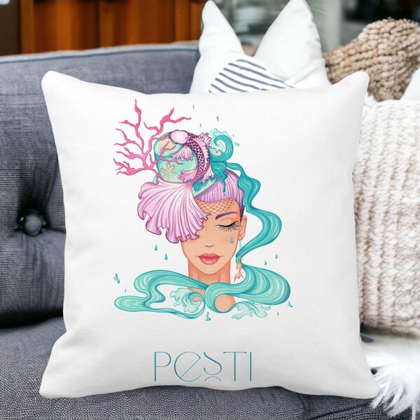 Perna Decorativa, Zodia Pesti, 40x40 cm, Alba, Mata, Husa Detasabila, Burduf 15 Mata