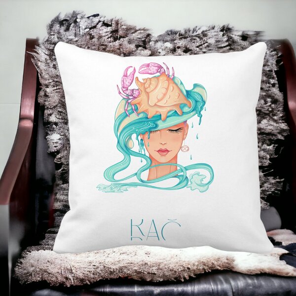 Perna Decorativa, Zodia Rac, 40x40 cm, Alba, Mata, Husa Detasabila, Burduf 15 Mata