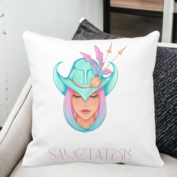 Perna Decorativa, Zodia Sagetator, 40x40 cm, Alba, Mata, Husa Detasabila, Burduf 15 40x40 cm