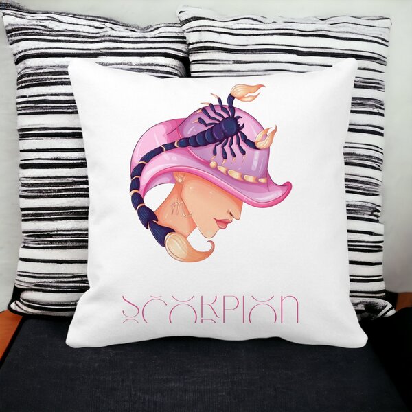 Perna Decorativa, Zodia Scorpion, 40x40 cm, Alba, Mata, Husa Detasabila, Burduf 14 Alba