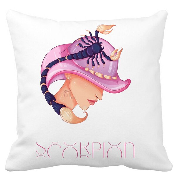 Perna Decorativa, Zodia Scorpion, 40x40 cm, Alba, Mata, Husa Detasabila, Burduf 11 Perna Decorativa