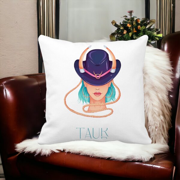 Perna Decorativa, Zodia Taur, 40x40 cm, Alba, Mata, Husa Detasabila, Burduf 13 40x40 cm